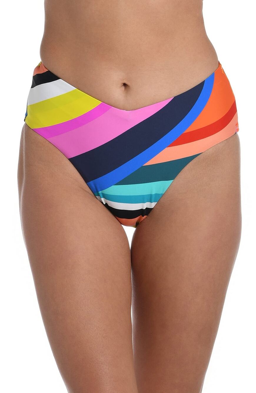 La Blanca Bikini Bottom SZ 16 NWT Sunscape V-Front High-Waist Multi Stripe Swim